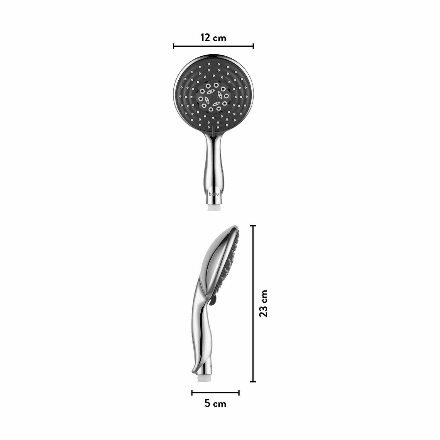 baliv Handbrause HBR-120.210, verchromt/anthrazit, mit Maßangaben (Länge 23cm, Ø 12cm)
