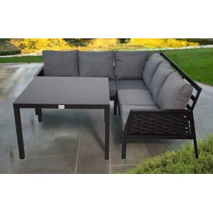 Jet-Line Gartenlounge Ariana mit Tisch, Alu-Gestell schwarz, Kissen anthrazit. Gartenmöbel Set.