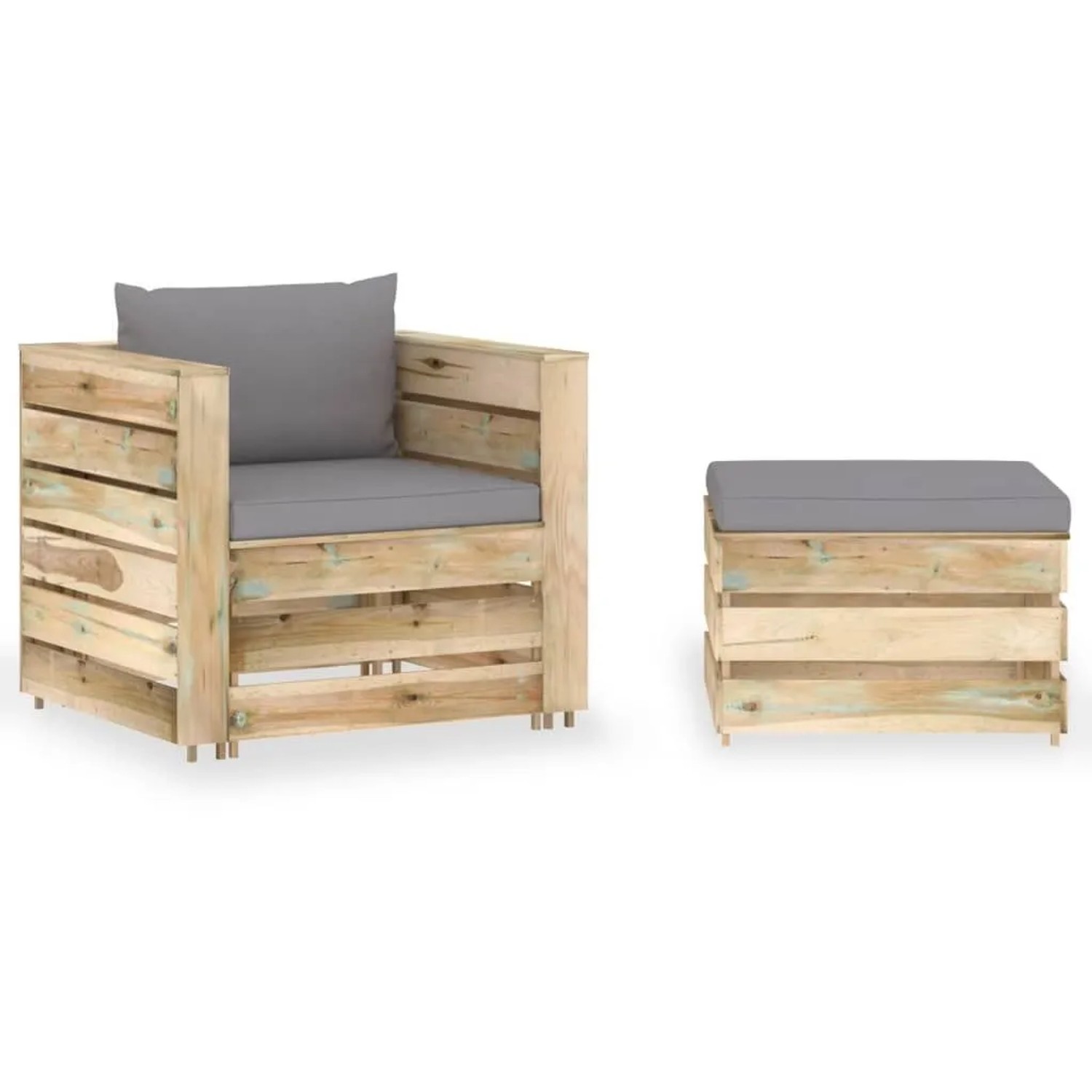 vidaXL 2-Tlg Garten-Lounge-Set mit Kissen Grün Imprägniertes Holz 3074532