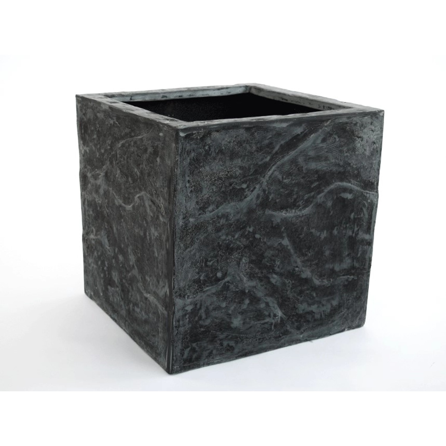 Elegant Einrichten Pflanzkübel Fiberglas Stein-Optik Quadratisch 30x30x30cm Anthrazit-Grau