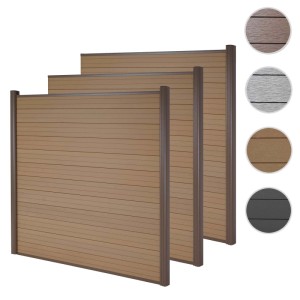 3er Set MCW WPC-Sichtschutz Savoie in Teak mit Alu-Pfosten für den Garten.