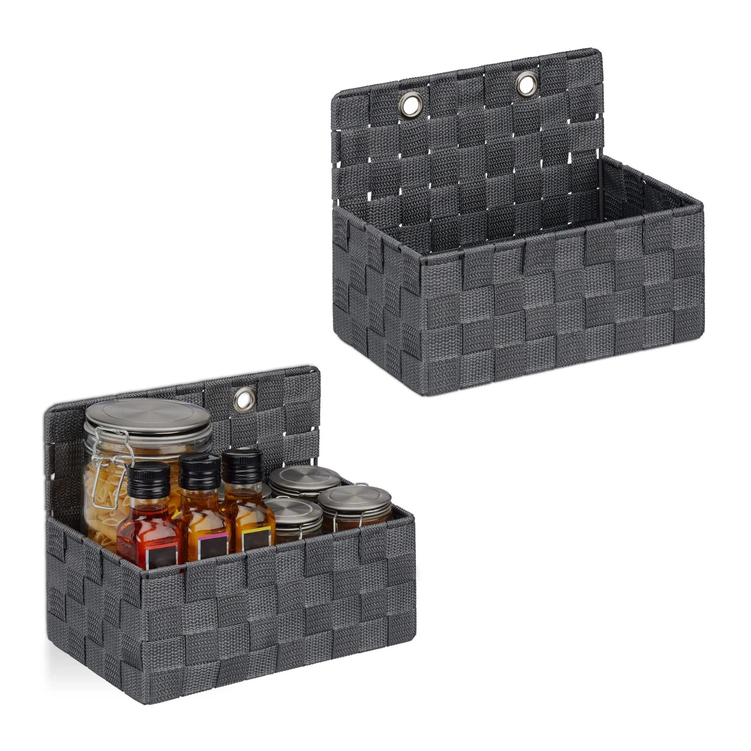 Relaxdays Aufbewahrungskörbe Kunststoff Metall Grau zum Hängen 2er Set 20 cm x 25 cm x 16,5 cm