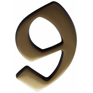 Bronzefarbene Hausnummer 9 aus Messing für die Wandmontage.