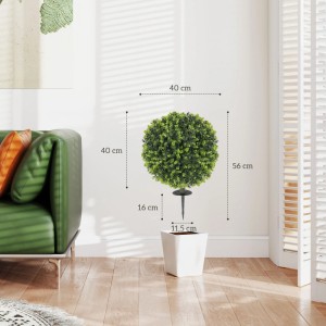 HOMCOM 2er-Set künstliche Buchsbaumkugeln, 56 cm hoch, in weißem Topf. Realistischer Look für Hausbäume.