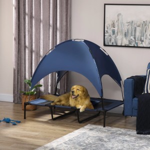 PawHut Hundebett mit Baldachin, dunkelblau/schwarz, ideal für mittelgroße Hunde.
