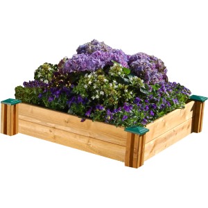 Gaspo Kinderhochbeet Nieder, 86x80x20cm, aus Holz mit bunten Blumen bepflanzt.