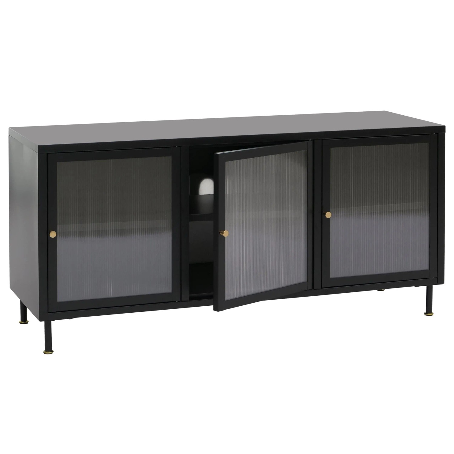 MCW TV-Rack O87 Industrial Metall Schilfglas 58x120x40cm Schwarz