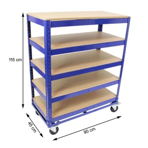 Blauer TRUTZHOLM Etagenwagen mit 5 Ebenen, 115x90x45 cm, ideal für Bürocontainer und Lager.