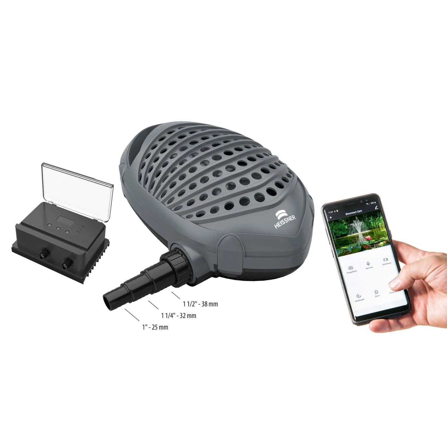 Heissner Aqua Craft Smart Teichpumpe mit Controller und App-Steuerung, 10000 l/h.
