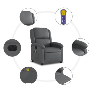 Grauer vidaXL Massagesessel elektrisch mit Fernbedienung und Details.