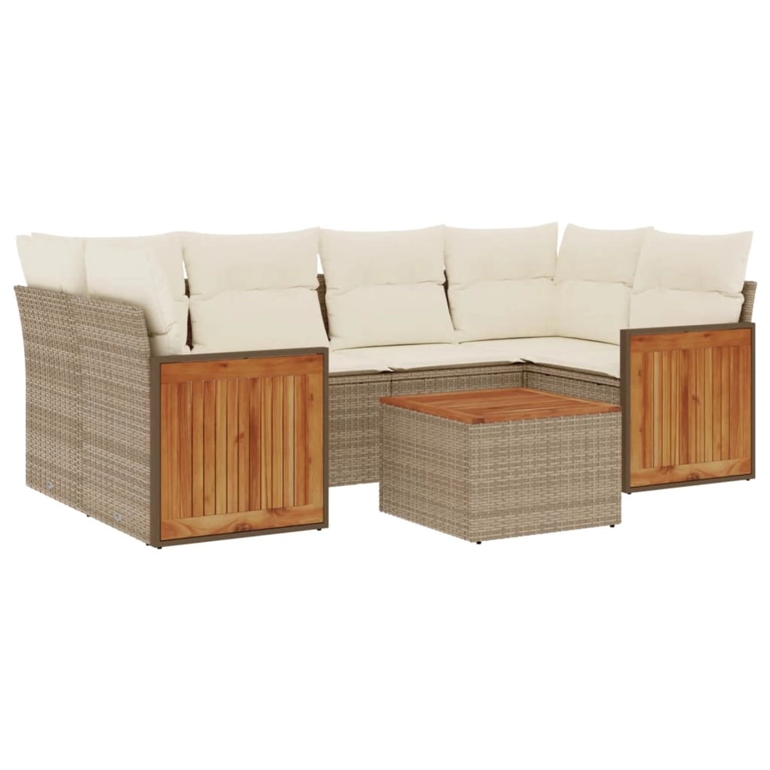 vidaXL 7-Tlg Garten-Sofagarnitur mit Kissen Beige Poly Rattan 3259881