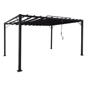 Anthrazitfarbene MCW Pergola L40 3x4m mit Lamellendach und Handkurbel.