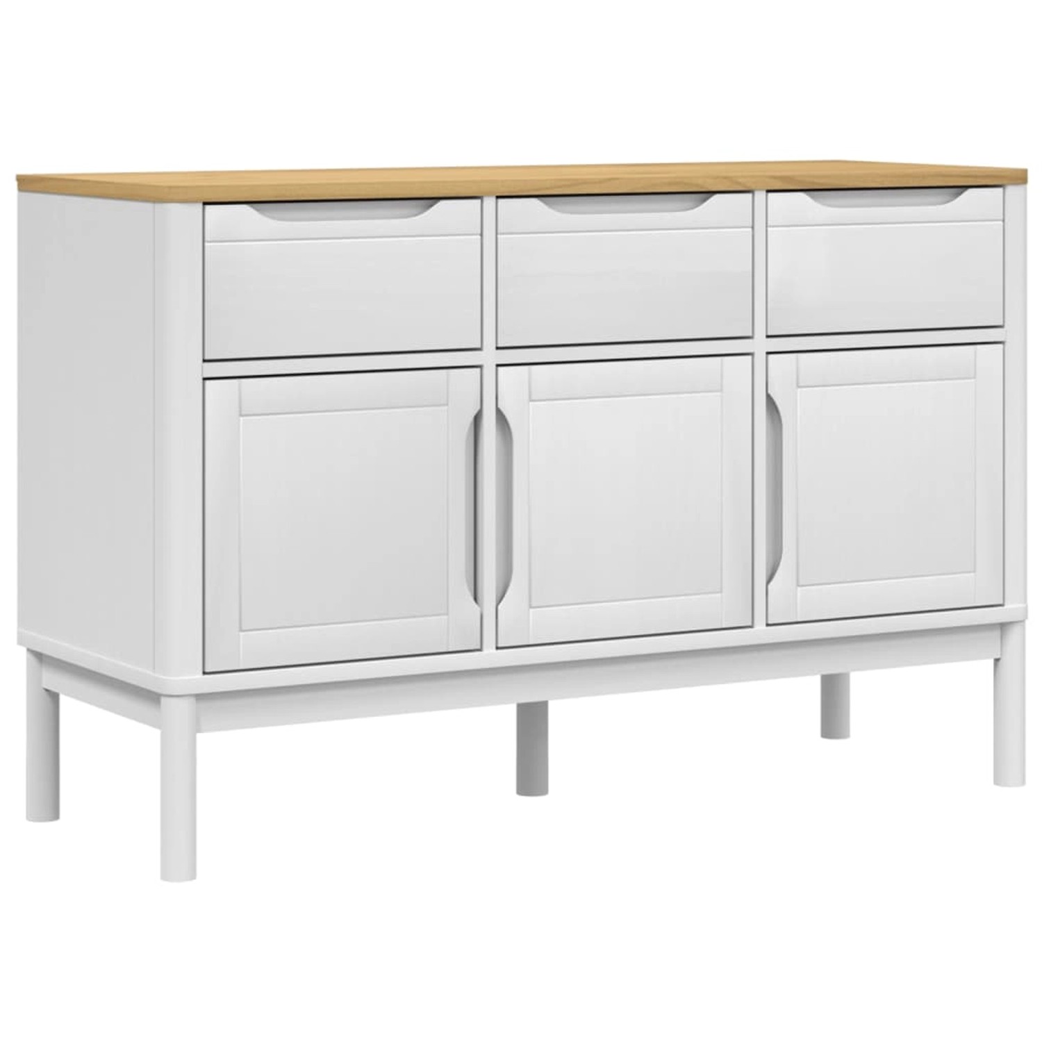 vidaXL Sideboard FLORO Weiß 114x43x74 cm Massivholz Kiefer 374024