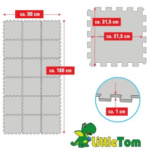 LittleTom Puzzlematte, 18-teilig, schwarz & pink, Maße und Detailansicht