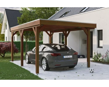 Skan Holz Carport Grunewald 321 cm x 554 cm mit Aluminiumdach Nussbaum  kaufen bei OBI