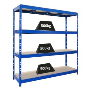 PROREGAL Profi Schwerlastregal Rhino HxBxT 200x200x60cm 4 Spanplatten-Ebenen 16mm Fachlast 500kg Blau Stecksystem Lagerregal Steckregal