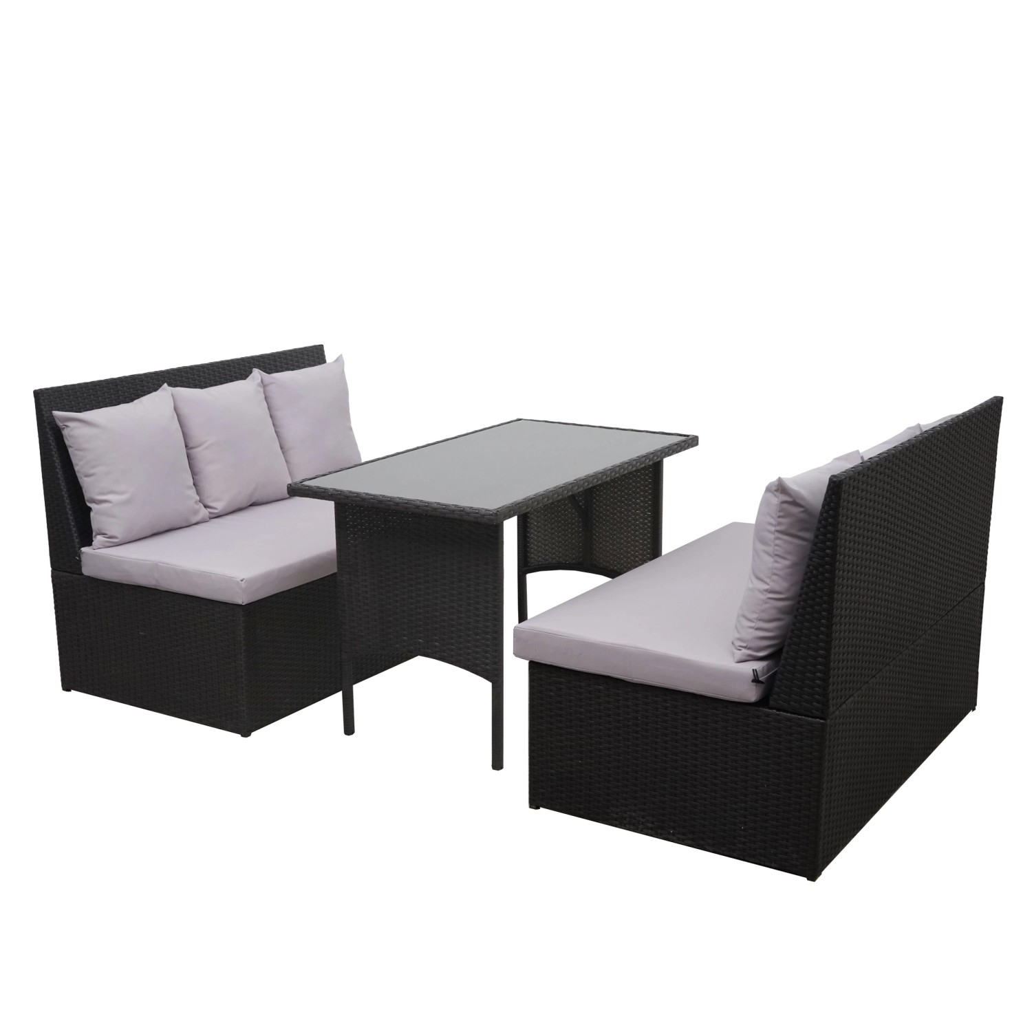 MCW Poly-Rattan Garnitur G16 2x2er Sofa Tisch Schwarz Kissen Hellgrau