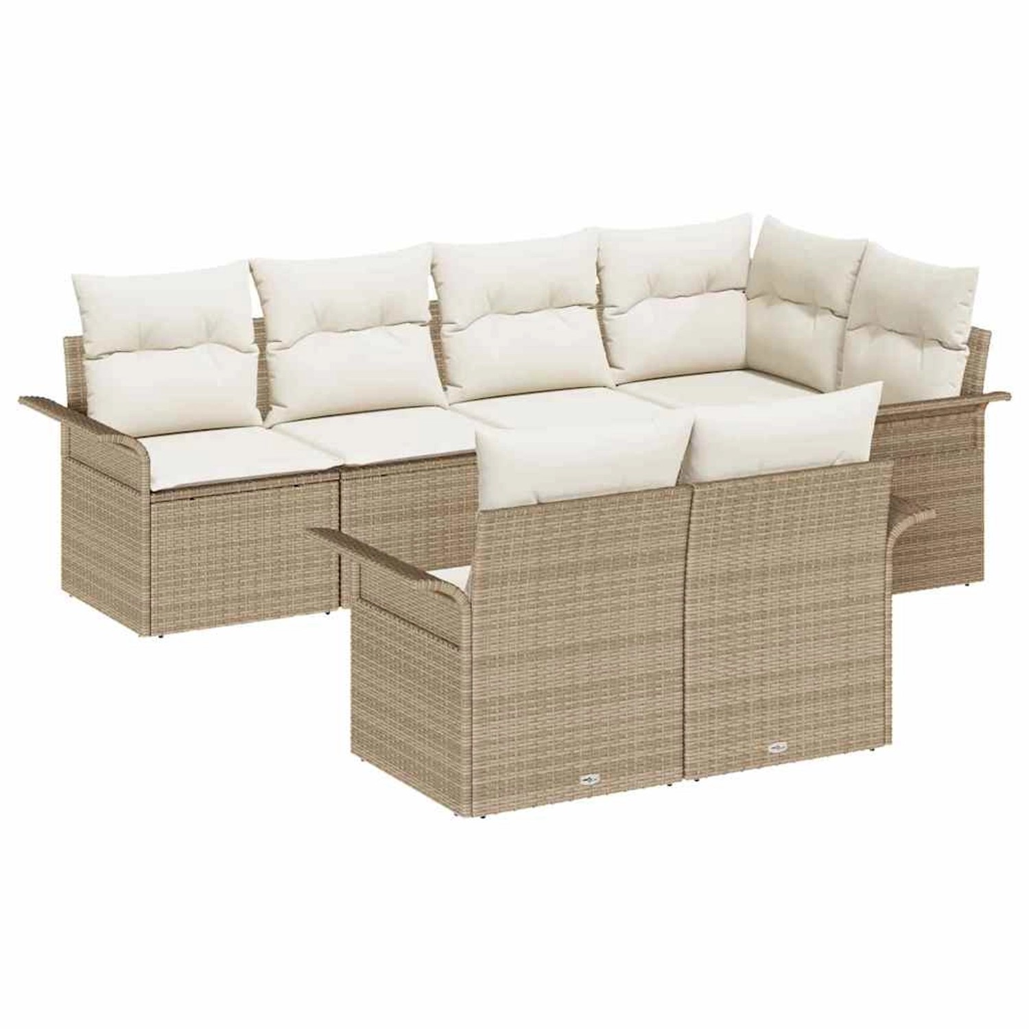 vidaXL Garten-Sofa-Set mit Kissen 7-Tlg Beige Poly Rattan 3345401 günstig online kaufen