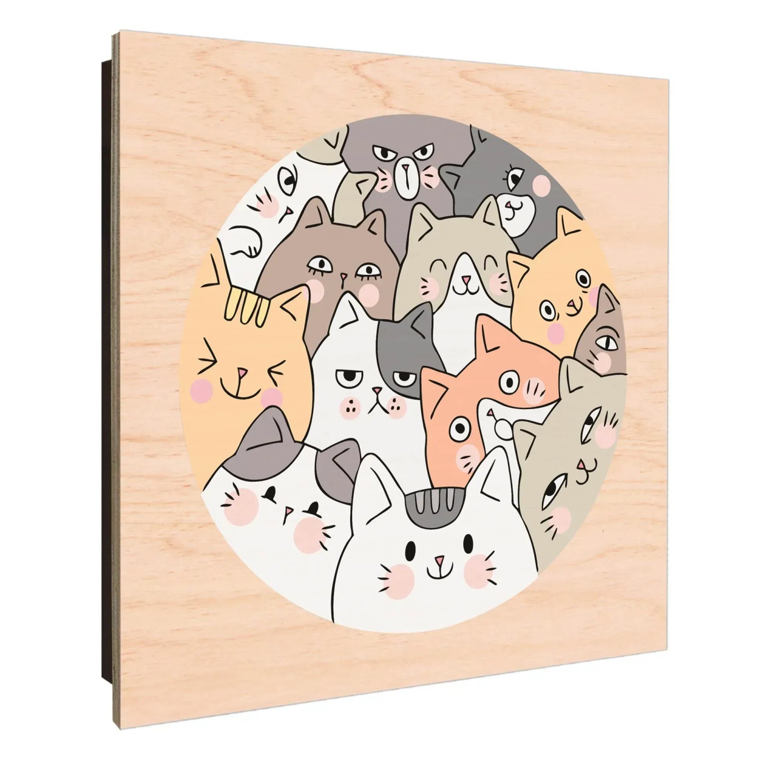 Banjado Schlüsselkasten aus Holz, 30x30cm, Motiv Katzenkuscheln, 50 Haken zur Schlüsselaufbewahrung.