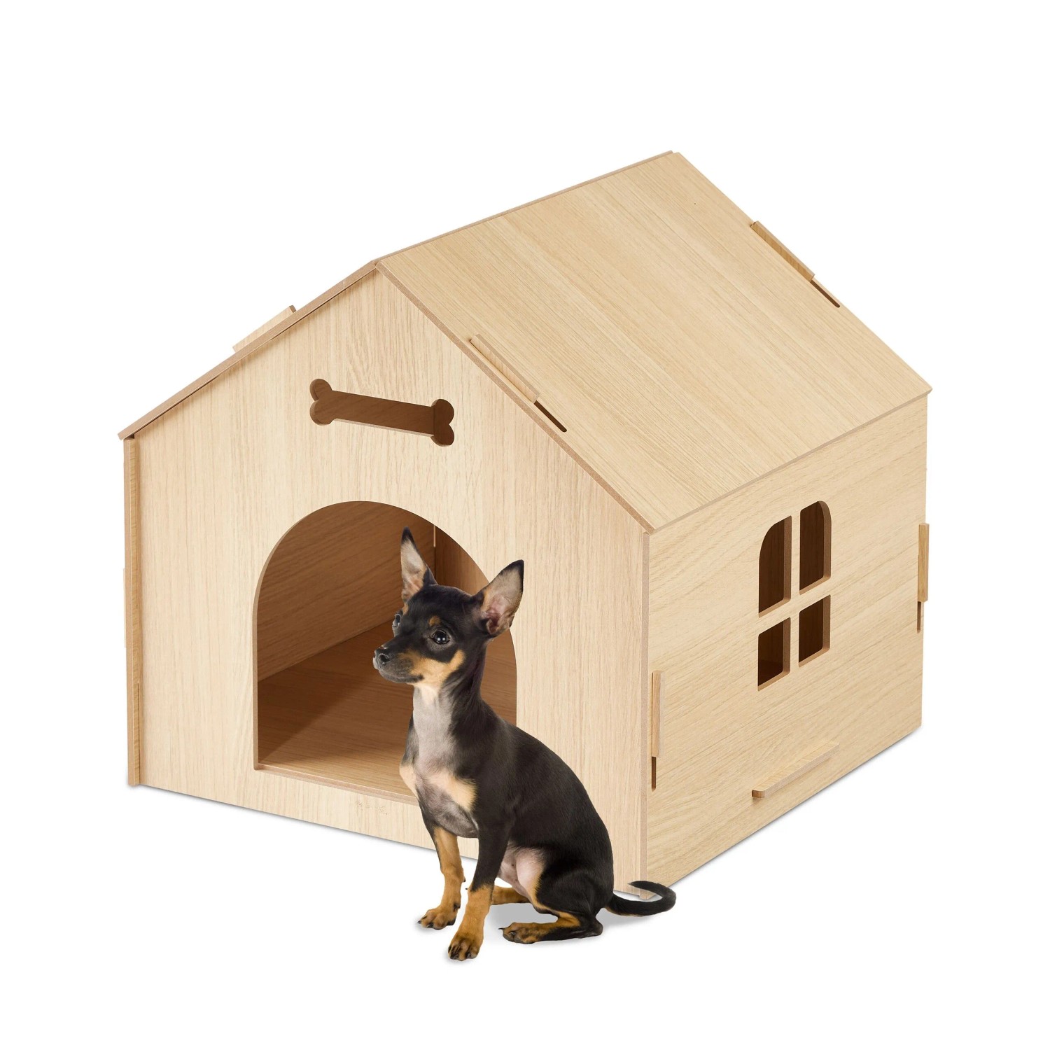Relaxdays Hundehütte MDF Natur Bausatz 35 cm x 36,5 cm x 34,5 cm 2,2 kg