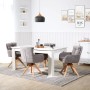 Homestyle4u 6er Set graue, drehbare Polsterstühle mit Eichenholzfüßen am Esstisch.