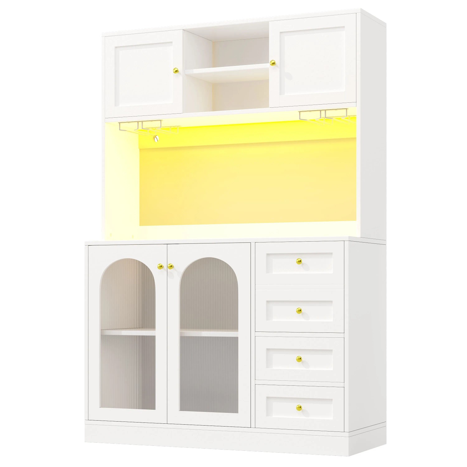 Merax Buffetschrank 120x40x188cm  LED  Getränkehalter  4 Türen Schwarz/Weiß