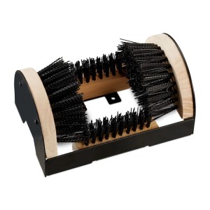 Relaxdays Schuhabstreifer mit Rundumbürsten aus Holz und Metall, schwarz/natur.