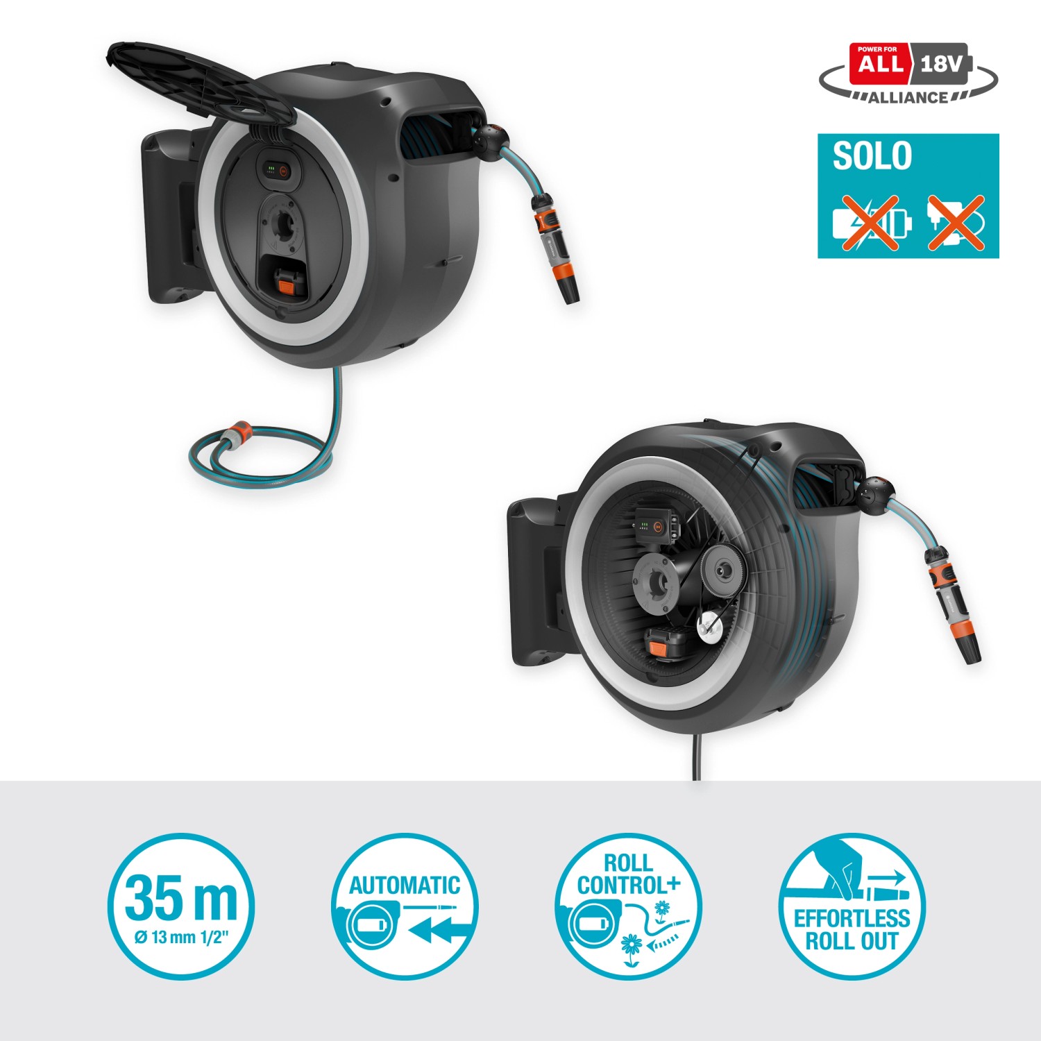 Gardena AkkuWandSchlauchbox PowerRoll XL 18 V 35 m Power For All Solo