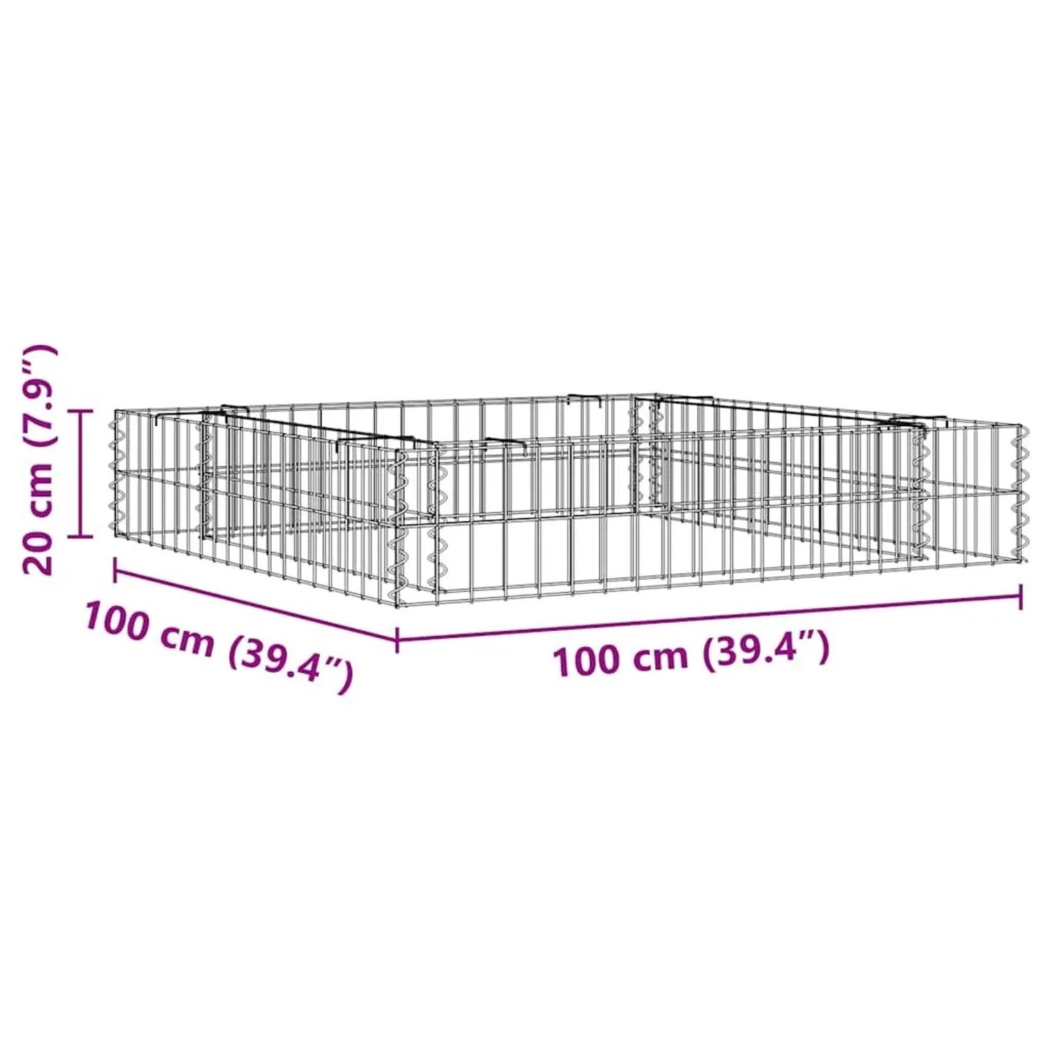 Furnicato Gabione Hochbeet, verzinkt, 100x100x20 cm, Drahtkorb für Steine, Gartenbeet.