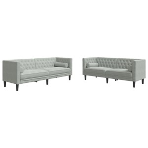 Hellgraues 2-tlg. Chesterfield Sofa-Set mit Nackenrollen.