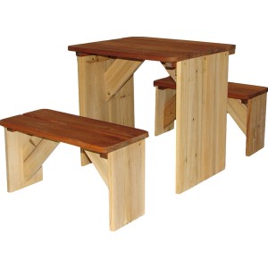 Braunes Picknick-Set ZidZed aus Holz mit Tisch und zwei Bänken für den Garten.