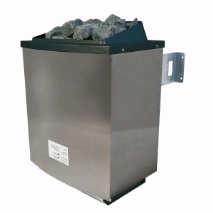 Karibu Saunaofen 9 kW mit WiFi-Steuerung und Saunasteinen, silberfarben.