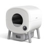 Moderne weiße Fudajo selbstreinigende Katzentoilette 76L, automatisch, mit App-Steuerung und grauem Abfallbehälter.