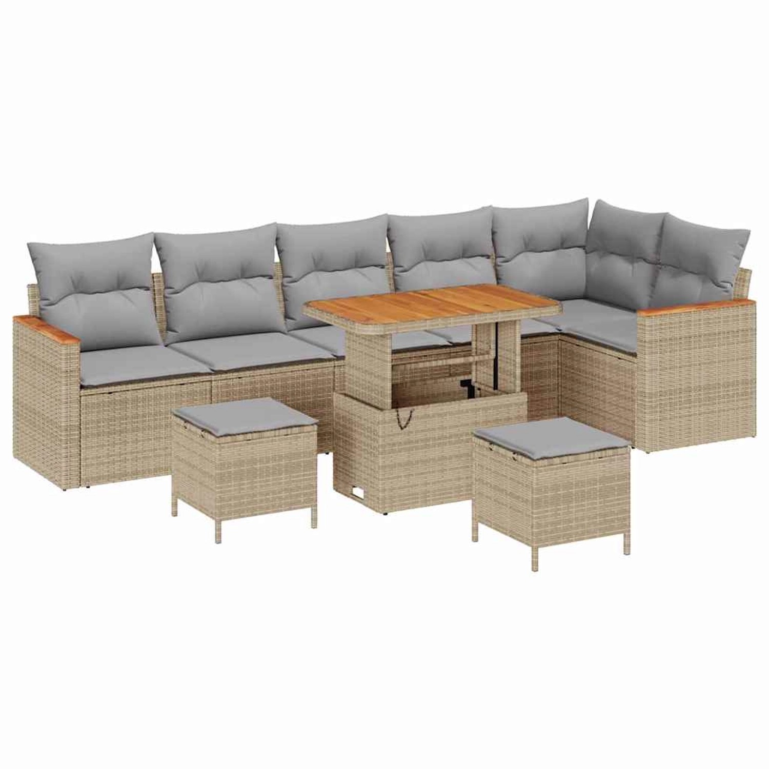 vidaXL Garten-Sofa-Set mit Kissen 9-Tlg Beige Poly Rattan 3363067 günstig online kaufen