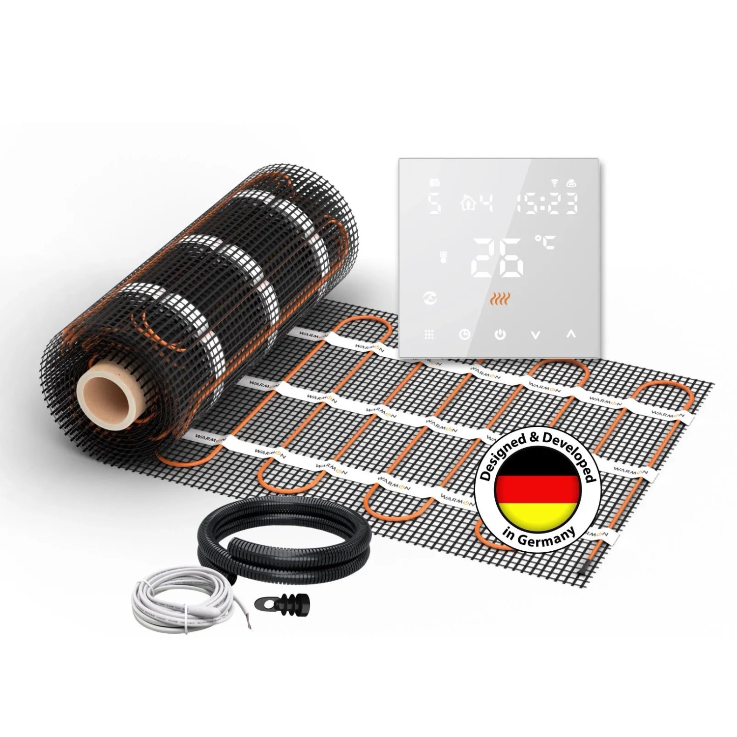 WARMON Fußbodenheizung Elektrisch 2x Matten CLASSIC 150 W/m² 5+4 m² inkl. TS 300 WiFi Thermostat Weiß