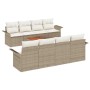 Beiges 9-teiliges Garten-Sofa-Set aus Poly Rattan mit Tisch. Modulares Lounge-Set für Garten und Terrasse.