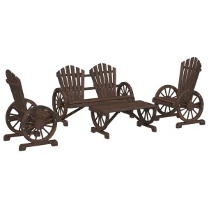 vidaXL 4-Tlg. Gartenmöbel-Set aus Tannenholz im Wagenrad-Design: 2 Stühle, Bank und Tisch für Garten & Terrasse.
