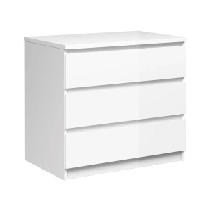 ebuy24 Nada Kommode breit, weiße Hochglanz-Kommode mit 3 Schubladen für Schlafzimmer und Wohnraum.