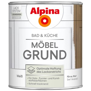 Dose Alpina Möbel-Grund Bad & Küche Weiß, geeignet für Holz, Furnier und Kunststoff.