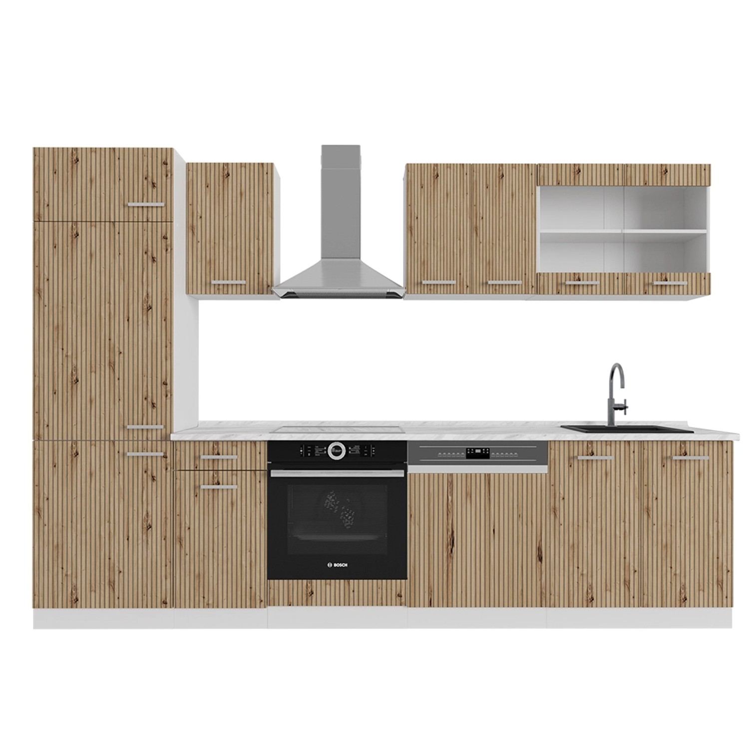Vicco R-Line Küchenzeile Artisan Eiche/Weiß 300 cm ohne Arbeitsplatte günstig online kaufen