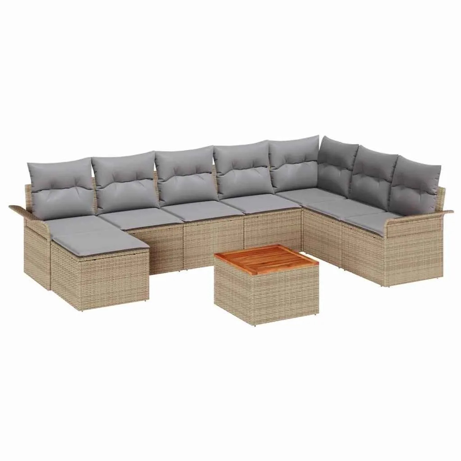 vidaXL Gartensofa-Set 9 Stk Beige und Hellgrau Poly-Rattan 3356033