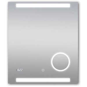 DSK Design LED-Lichtspiegel Silver Conde, 60x70 cm, mit Digitaluhr und Kosmetikspiegel.