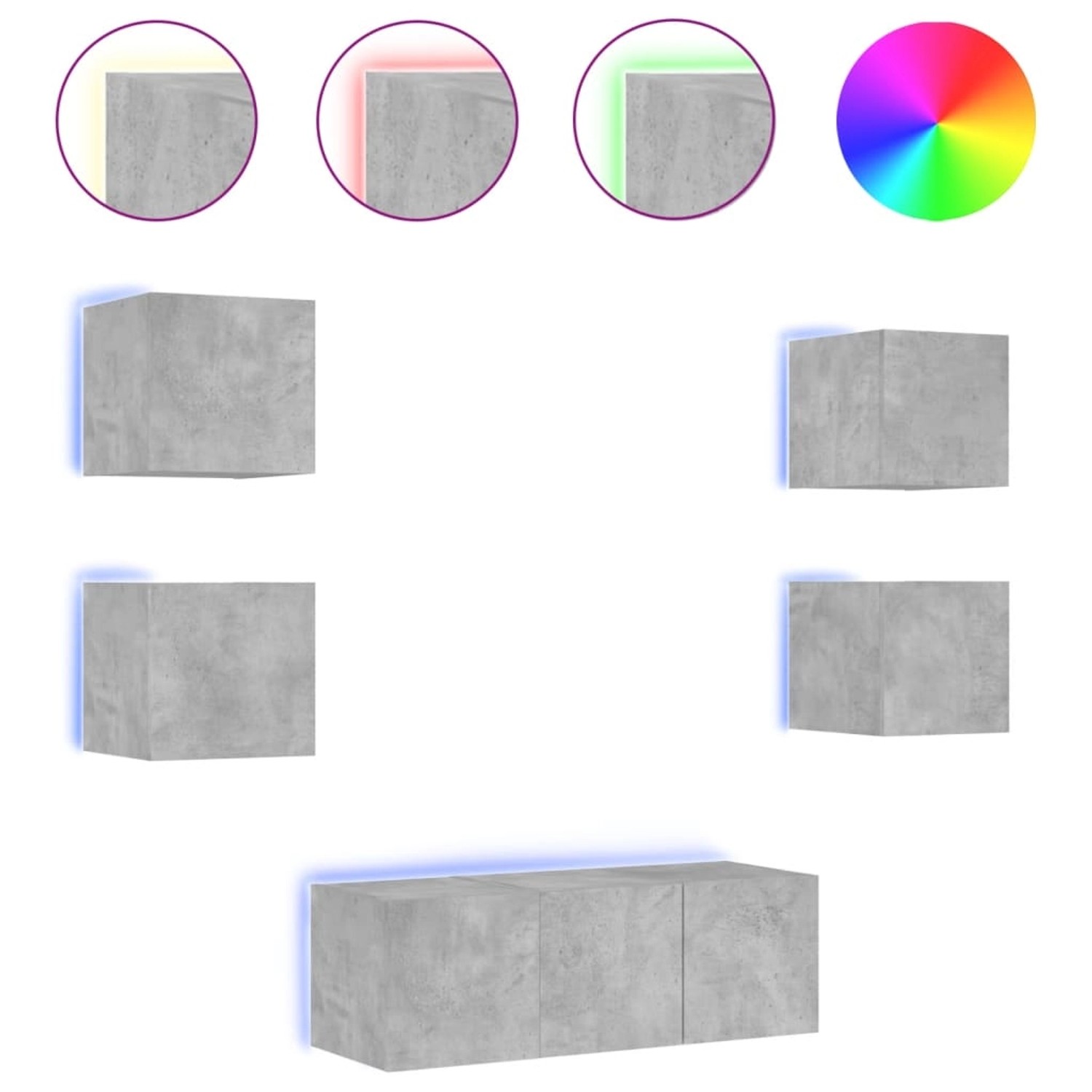 VidaXL 6-tlg. Wohnwand mit LED-Beleuchtung Betongrau Holzwerkstoff  Modell günstig online kaufen