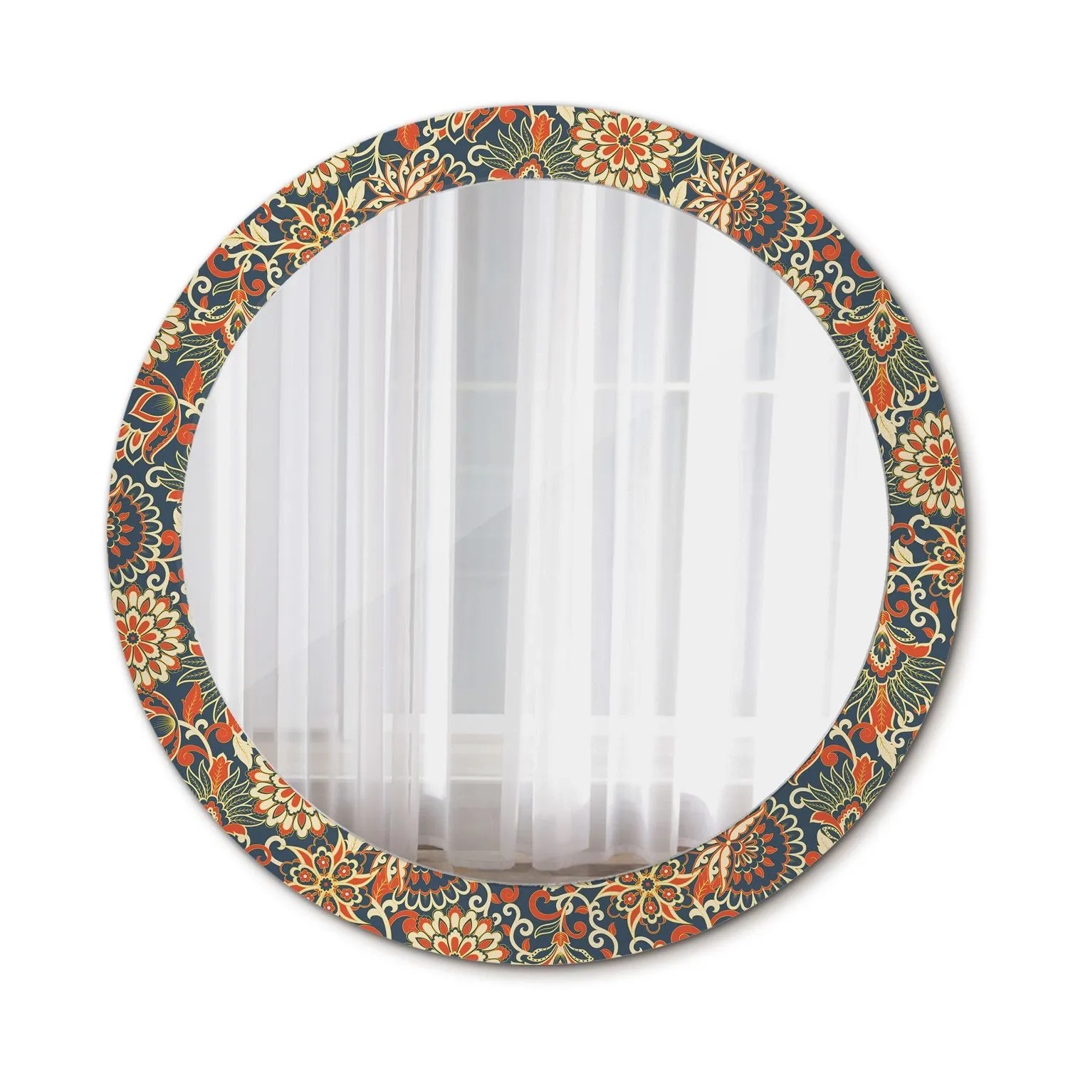 Tulup Spiegel mit Motivdruck Retro Blumen 80x80 cm Runder Spiegel Aufdruck günstig online kaufen