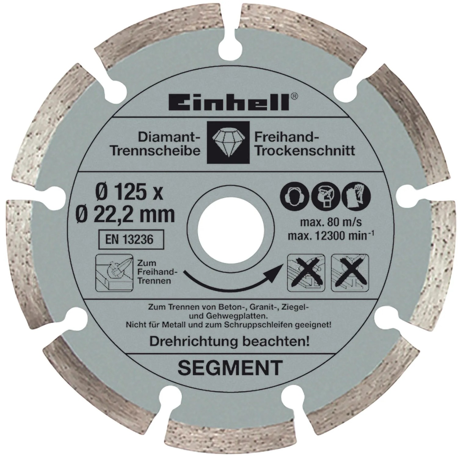 Einhell Diamant-Trennscheibe 125 mm für Winkelschleifer, zum Trennen von Stein und Beton.