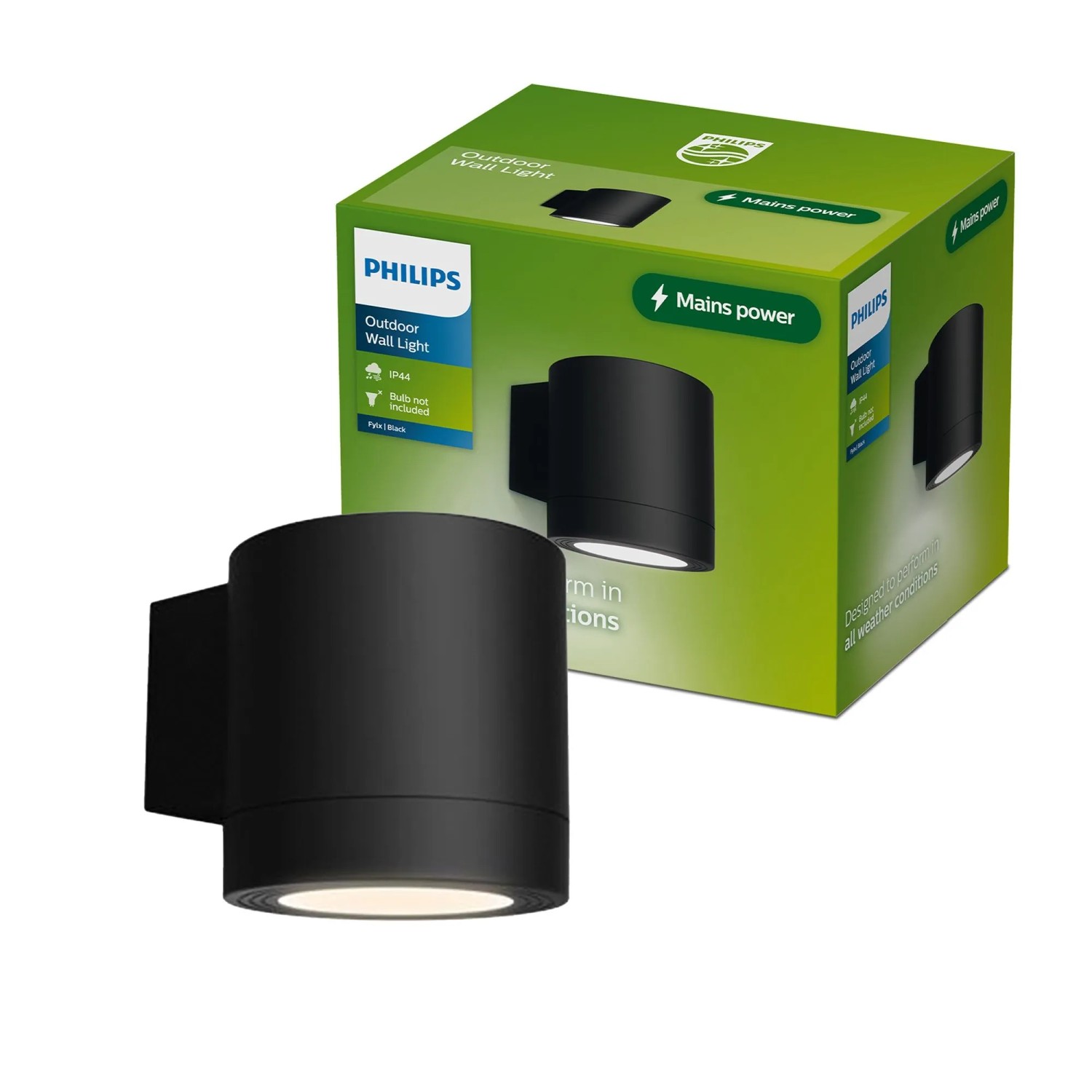 Schwarze Philips Fylx Außenwandleuchte, modernes Design für den Außenbereich.