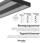 Oktaplex Stehlampe: Detailansicht der Sensor-Einstellungen für Bewegung und Tageslicht.