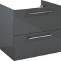 Maximus Waschbeckenunterschrank Stylo, anthrazit, 60 cm breit, mit zwei Schubladen und silbernen Griffen.
