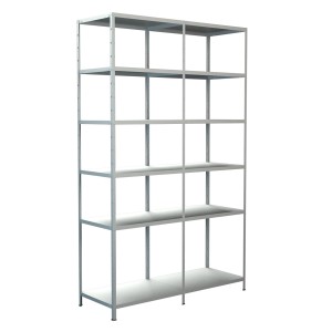 Weißes Schulte Steckregal mit 12 Böden, 230x140x50 cm, ideal zur Lagerung im Keller oder Abstellraum.
