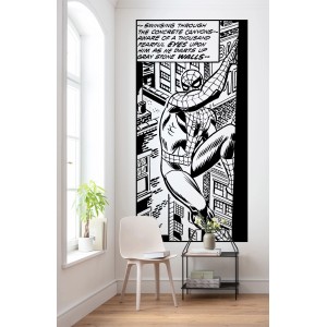 Komar Vliesfototapete Spider-Man Classic Climb, schwarz-weiß Comic-Stil an Wand.